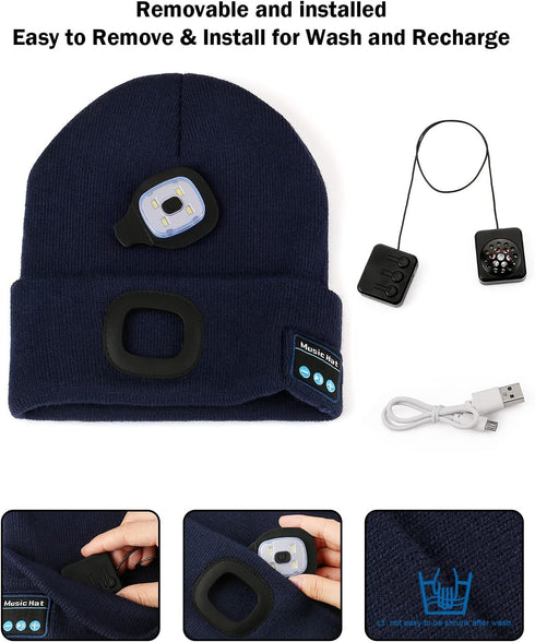 Bluetooth Beanie Hat with LED Light  Wireless Headphones